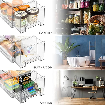 Sorbus Fridge Drawers - Clear Stackable Pull Out Organizer Bins - Food Storage Containers for Kitchen, Refrigerator, Freezer, Vanity Organization and Storage (2 Pack | Large)