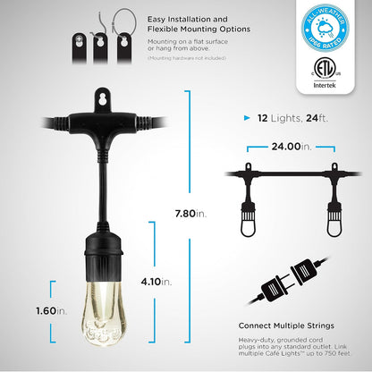 Enbrighten 37791 - Cadena de luces clásico para exteriores, 25 pies, 12 bombillas acrílicas RGB, resistente a la intemperie, control remoto RF, perfecto para día festivo, día de partido, fiestas y