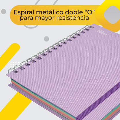Printaform Libreta Forma Francesa Arcoíris Pastel Universitaria 200h, 2 piezas, Cuadro Chico, Lavanda