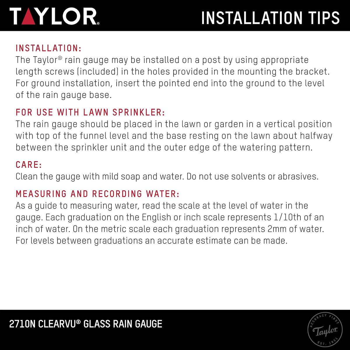 Taylor 2710N2 Medidor de lluvia montable, transparente, paquete de 2