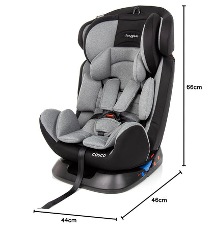 Cosco Autoasiento Progress con arnés de 5 puntos, protectores de hombro y entrepierna. Protección contra impacto lateral. Para orientación en contra y a favor de la marcha, ajustable en 9 posiciones y 2 de reclinación
