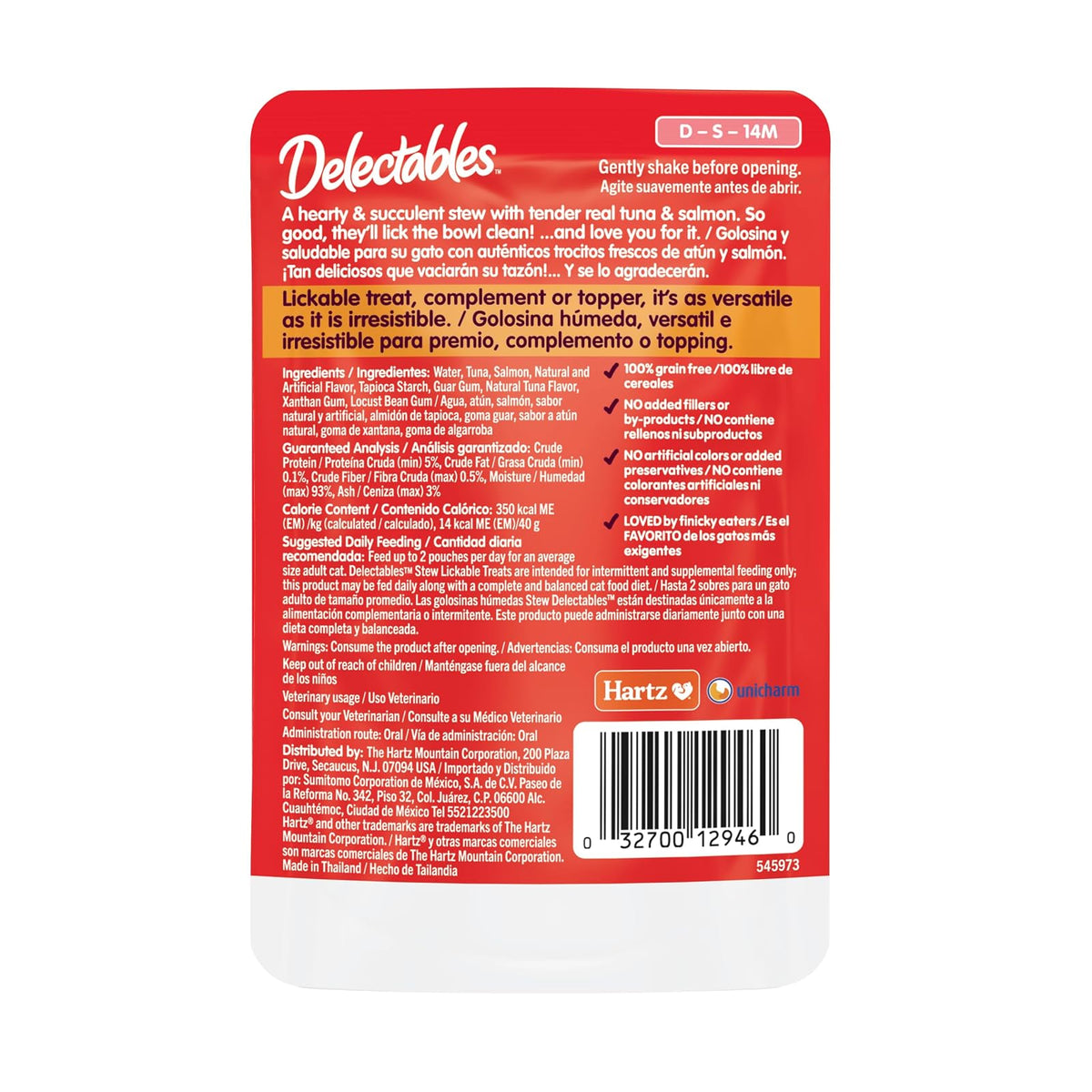 Delectables Stew con Atún y Salmón Golosina para Gato, 40 g (Caja con 12 Unidades)