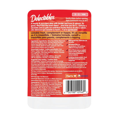 Delectables Stew con Atún y Salmón Golosina para Gato, 40 g (Caja con 12 Unidades)