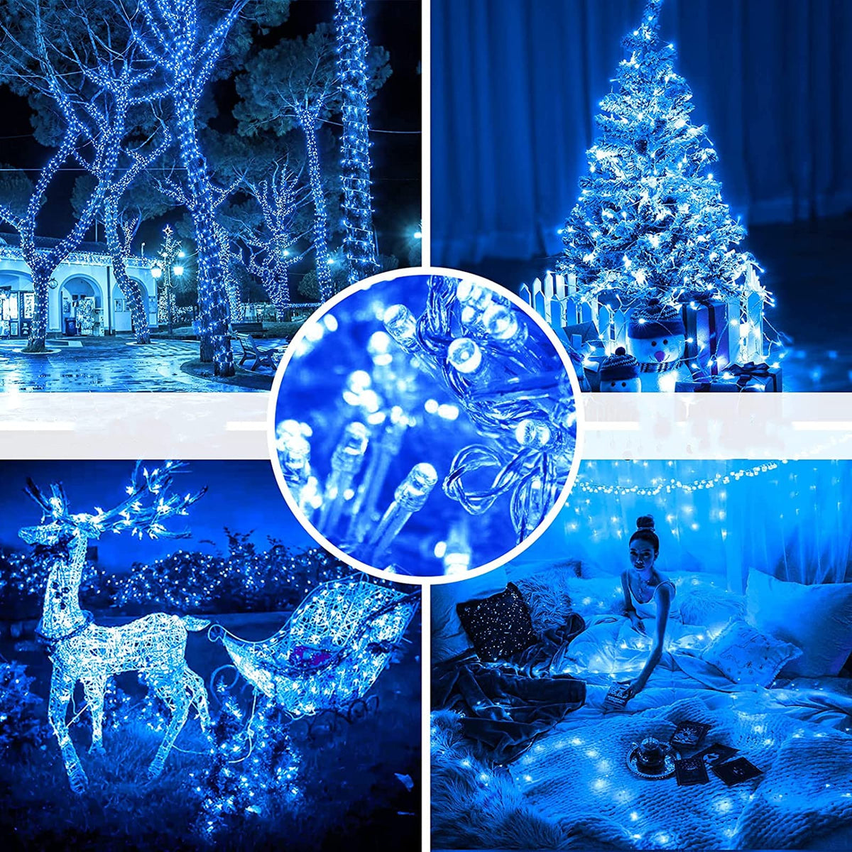 Luces Navideñas Series de Luces led - [PWEROAK Luces de Navidad 10M 200LED con 8 modos de iluminación Guirnalda de Luces de Navidad para Navidad/Halloween(10M 200LED Azul)