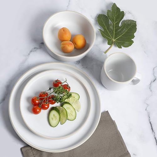 Gibson Home Zuma - Juego de vajilla redonda de cocina de 16 piezas, platos, tazones, tazas, servicio para 4, gres mate, blanco