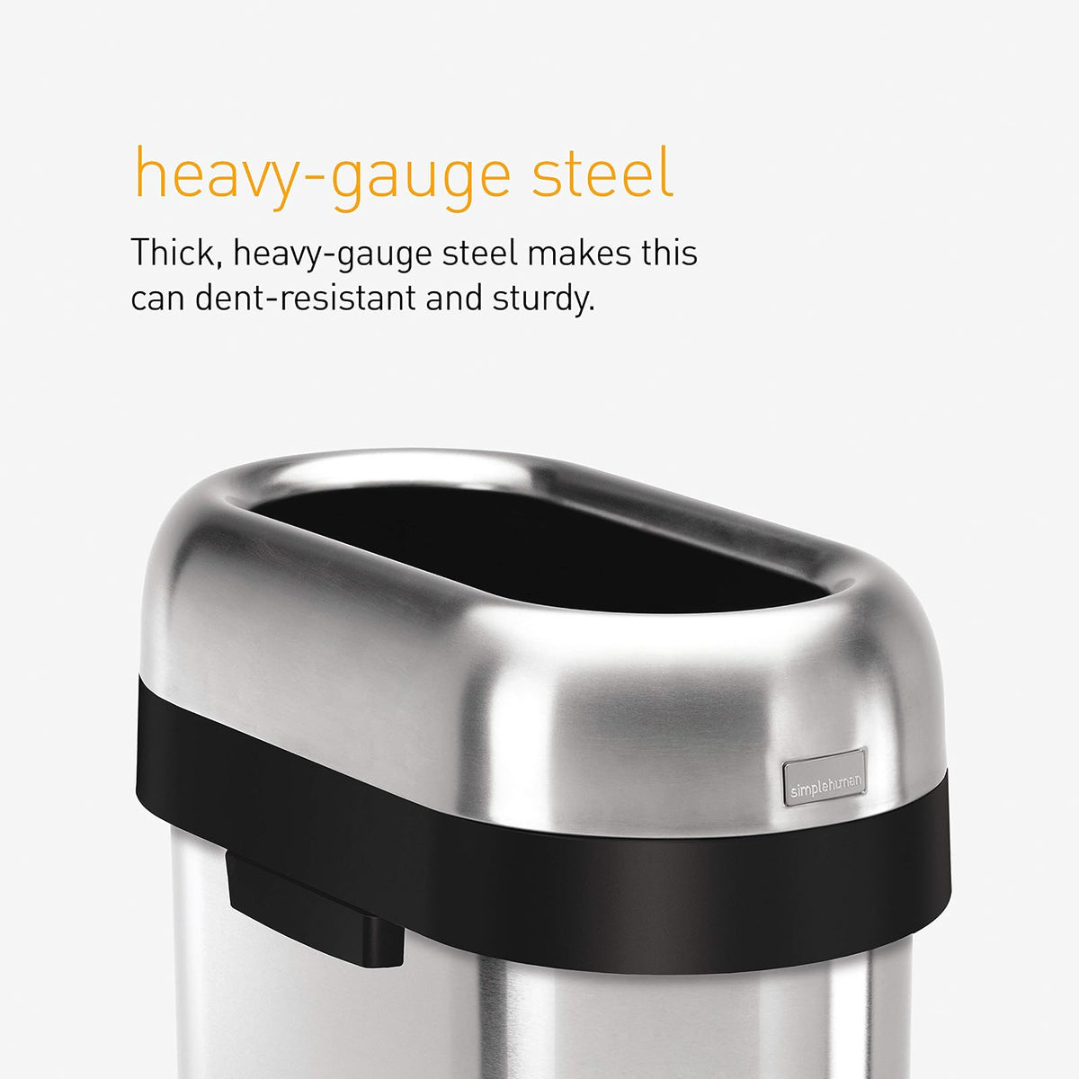 simplehuman, bote de basura estrecho abierto, acero inoxidable cepillado de gran espesor, 50 L