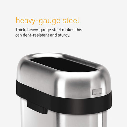 simplehuman, bote de basura estrecho abierto, acero inoxidable cepillado de gran espesor, 50 L