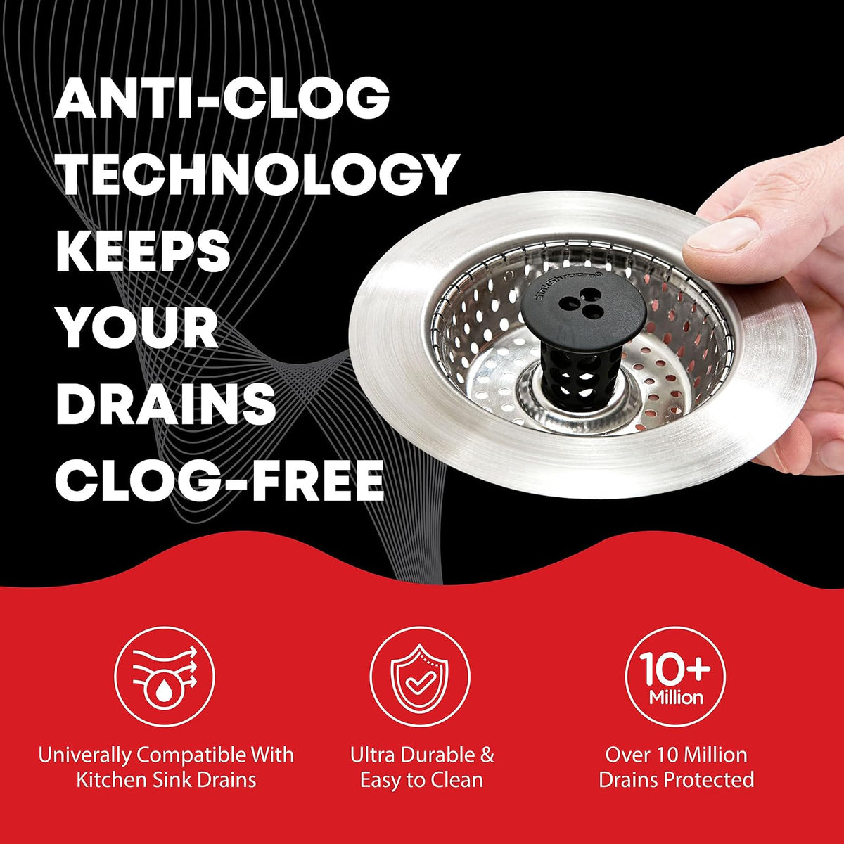 SinkShroom - Colador revolucionario para Fregadero sin obstrucciones con tapón, Acero Inoxidable