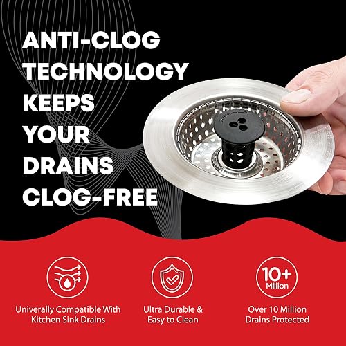 Kitchen SinkShroom Revolutionary - Colador de Fregadero de Acero Inoxidable sin obstrucciones, Color Gris Chapado en Cromo