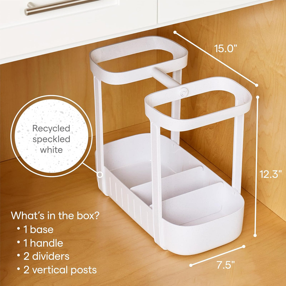 YouCopia SinkSuite - Cesta de limpieza para debajo del fregadero, organizador de suministros de limpieza ajustable de 2 niveles para cocina y baño, organización y almacenamiento