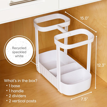 YouCopia SinkSuite - Cesta de limpieza para debajo del fregadero, organizador de suministros de limpieza ajustable de 2 niveles para cocina y baño, organización y almacenamiento