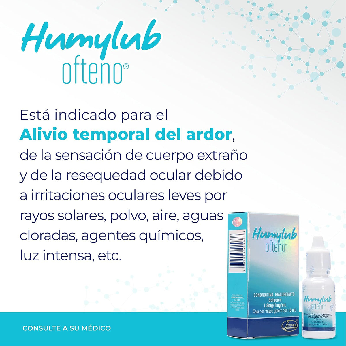 HUMYLUB OFTENO Gotas Oftálmicas Lubricantes con Hialuronato de Sodio y Condroitín Sulfato, Alivio Eficaz para Ojo Seco Leve a Moderado, Estabiliza Película Lagrimal, Frasco Gotero 15 ml