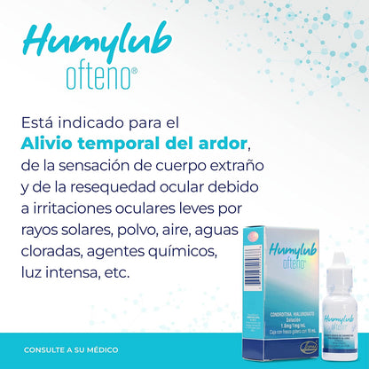 HUMYLUB OFTENO Gotas Oftálmicas Lubricantes con Hialuronato de Sodio y Condroitín Sulfato, Alivio Eficaz para Ojo Seco Leve a Moderado, Estabiliza Película Lagrimal, Frasco Gotero 15 ml