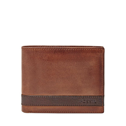Fossil Men's Quinn Leather Bifold Flip ID Wallet - Cafe