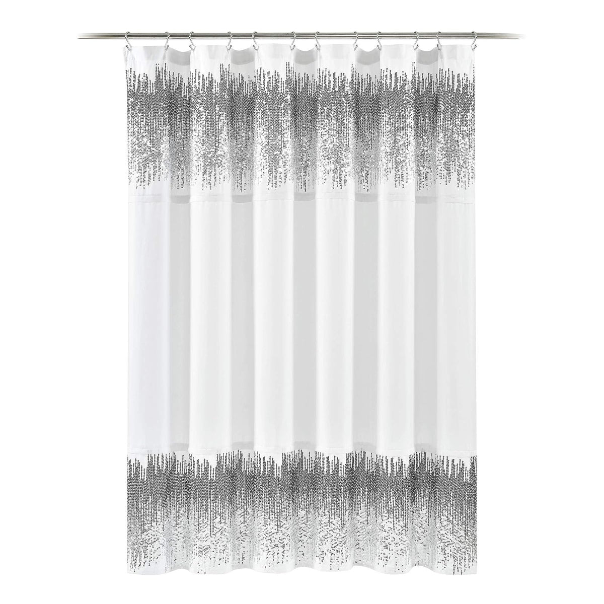 Lush Decor Cortina de Ducha con Lentejuelas , Color Blanco y Negro, 72 x 70 Pulgadas
