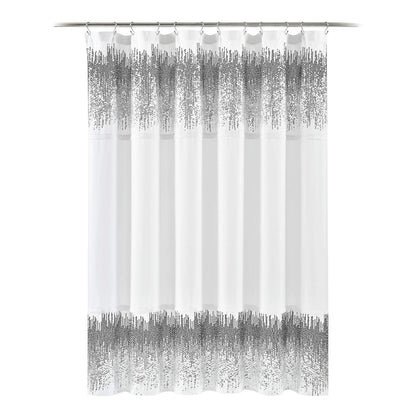 Lush Decor Cortina de Ducha con Lentejuelas , Color Blanco y Negro, 72 x 70 Pulgadas