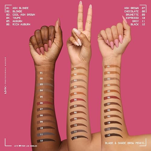 NYX Professional Makeup Blade Shade Brow Pencil Tono Ash Brown (gris obscuro), 0.06gr - Lápiz de ceja de dos puntas, resistente a desvanecimientos y transferencias, dura hasta 16H, fórmula vegana