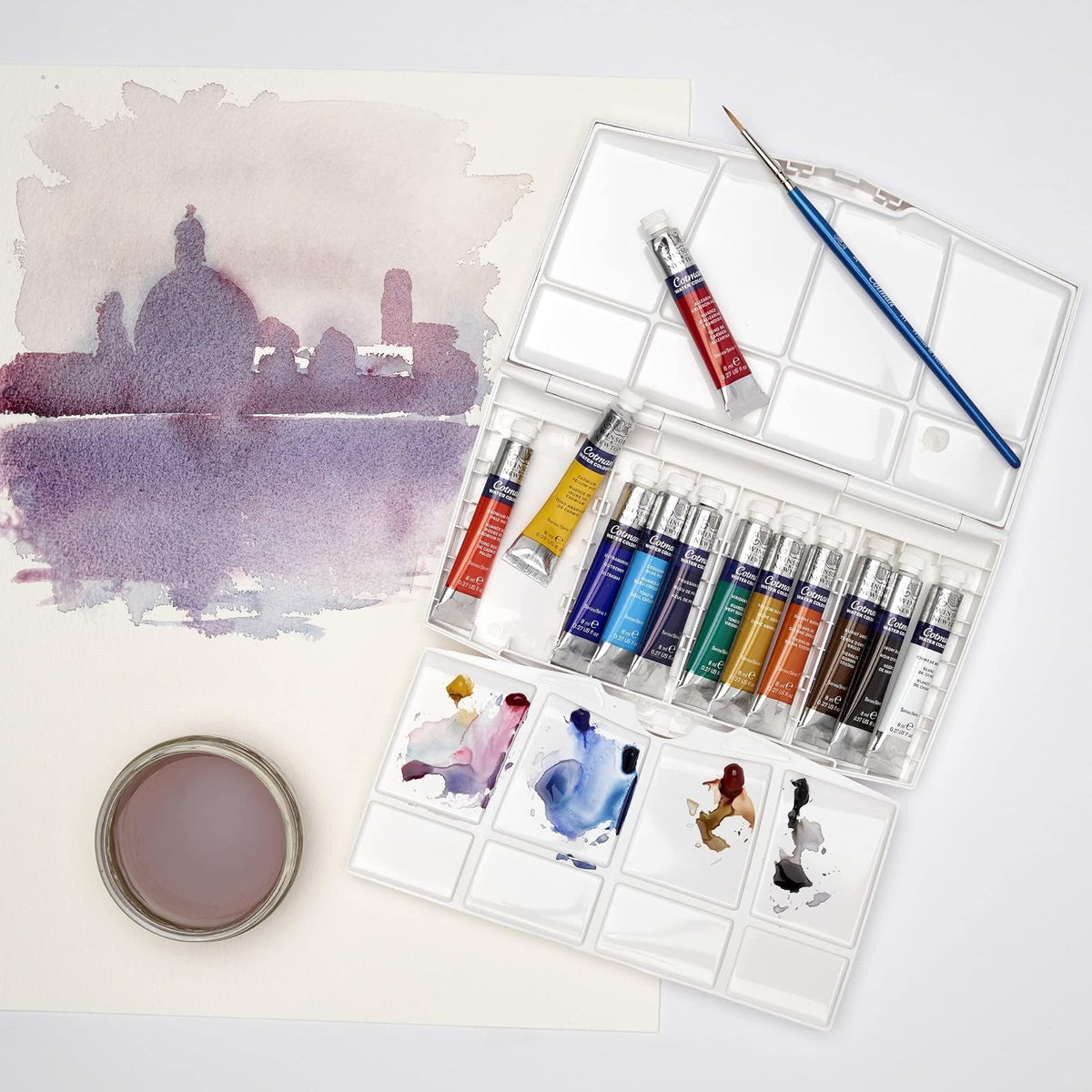 Winsor & Newton Cotman Water Coulours™ Caja de bolsillo esbozo, pinturas de lujo, juego de 16, media pastillas, Painting PLUS Set de tubo, Variados, 8 mL, 1