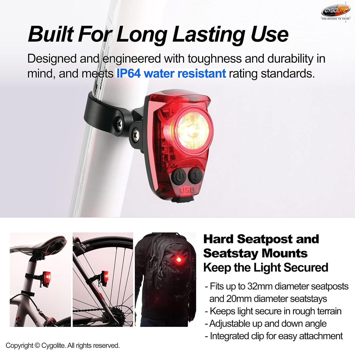 Cygolite Hotshot Pro - Modelos de luz Trasera para Bicicleta de 200 y 150 lúmenes, Estilos de Montaje Duro y Flexible, 6 Modos de Noche y día, velocidades de Flash sintonizables por el Usuario,