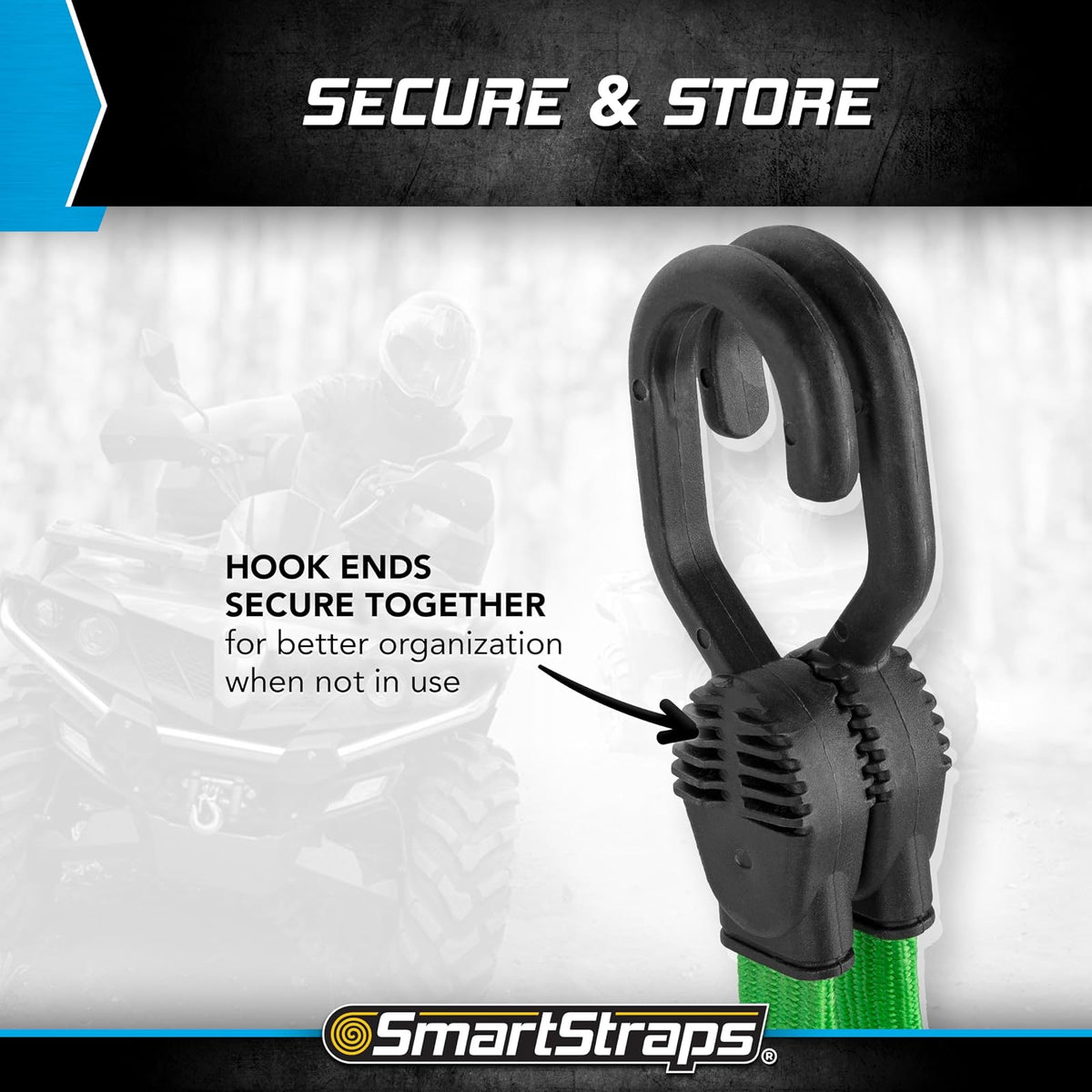 SMARTSTRAPS - 215 cuerdas elásticas SmartStraps (paquete de 10 unidades) – Equipaje seguro, enfriadores y otras cargas de luz para el transporte – Cables elásticos de correa plana que distribuyen la carga para reducir el deslizamiento