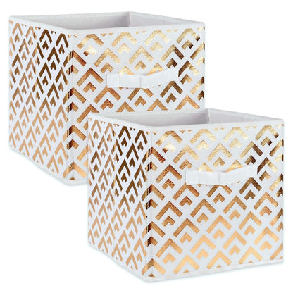 DII tela plegable cubeta de contenedores de almacenamiento para organizadores, Cubo grande - Juego de 2, Dorado (Stripe Gold), 1, 1 - Small - 11 x 11 x 11" - Conjunto de 2 - Diamante - Blanco - Dorado