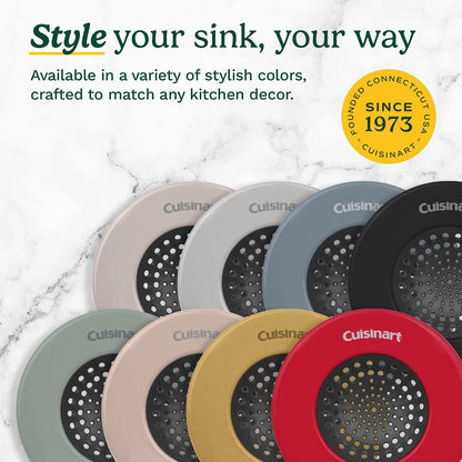 Cuisinart - Coladores de fregadero - Paquete de 2 coladores de drenaje para fregadero de cocina y colector de alimentos con borde de acero inoxidable recubierto de esmalte y base de silicona, se