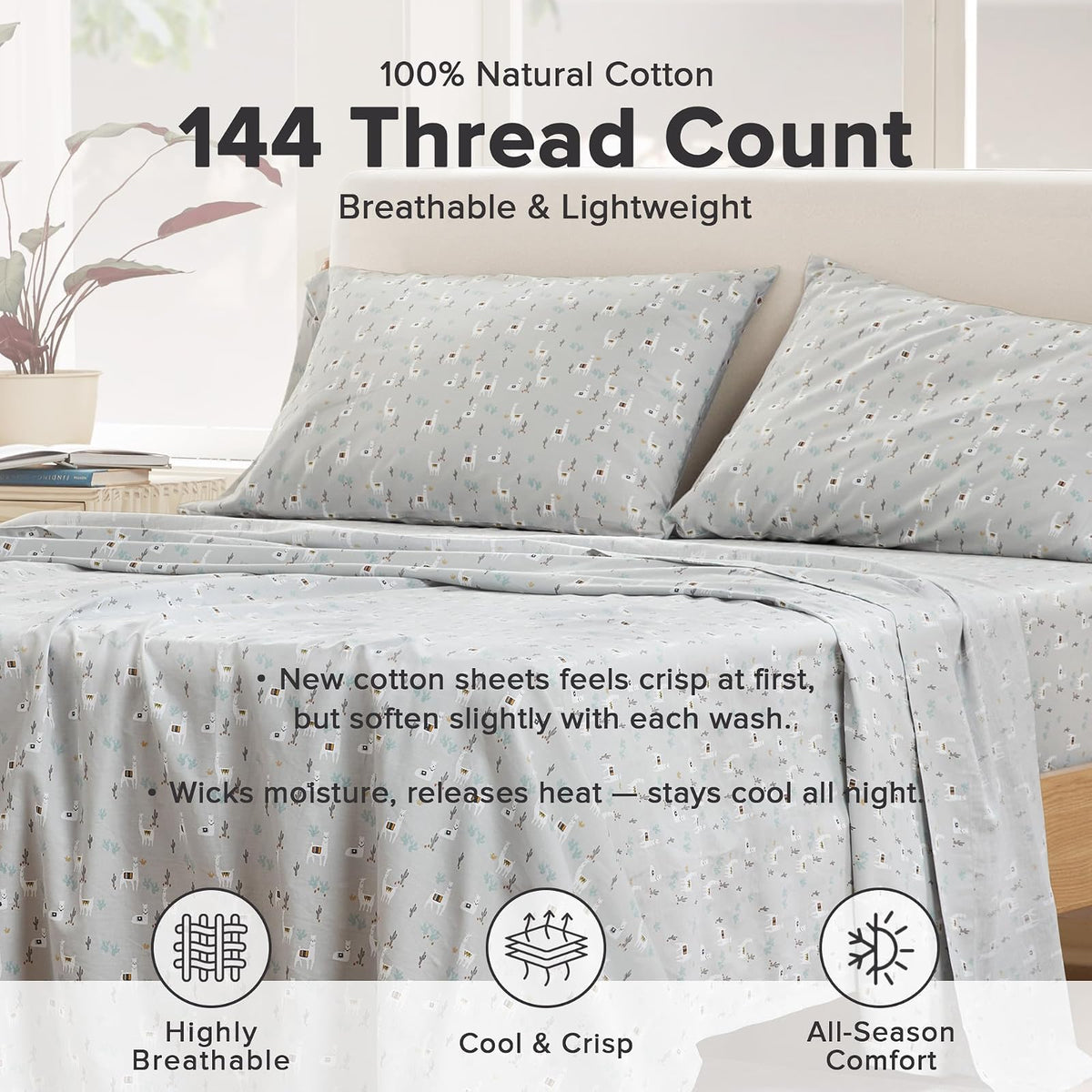 Comfort Spaces - Juego de sábanas 100% algodón Transpirable, Ligero, Suave con Bolsillo elástico de 14 Pulgadas, se Adapta a colchones de hasta 16 Pulgadas, Ropa de Cama acogedora para Todas Las