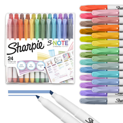 Sharpie S-Note - Marcadores creativos, subrayadores, varios colores, punta biselada, 24 unidades