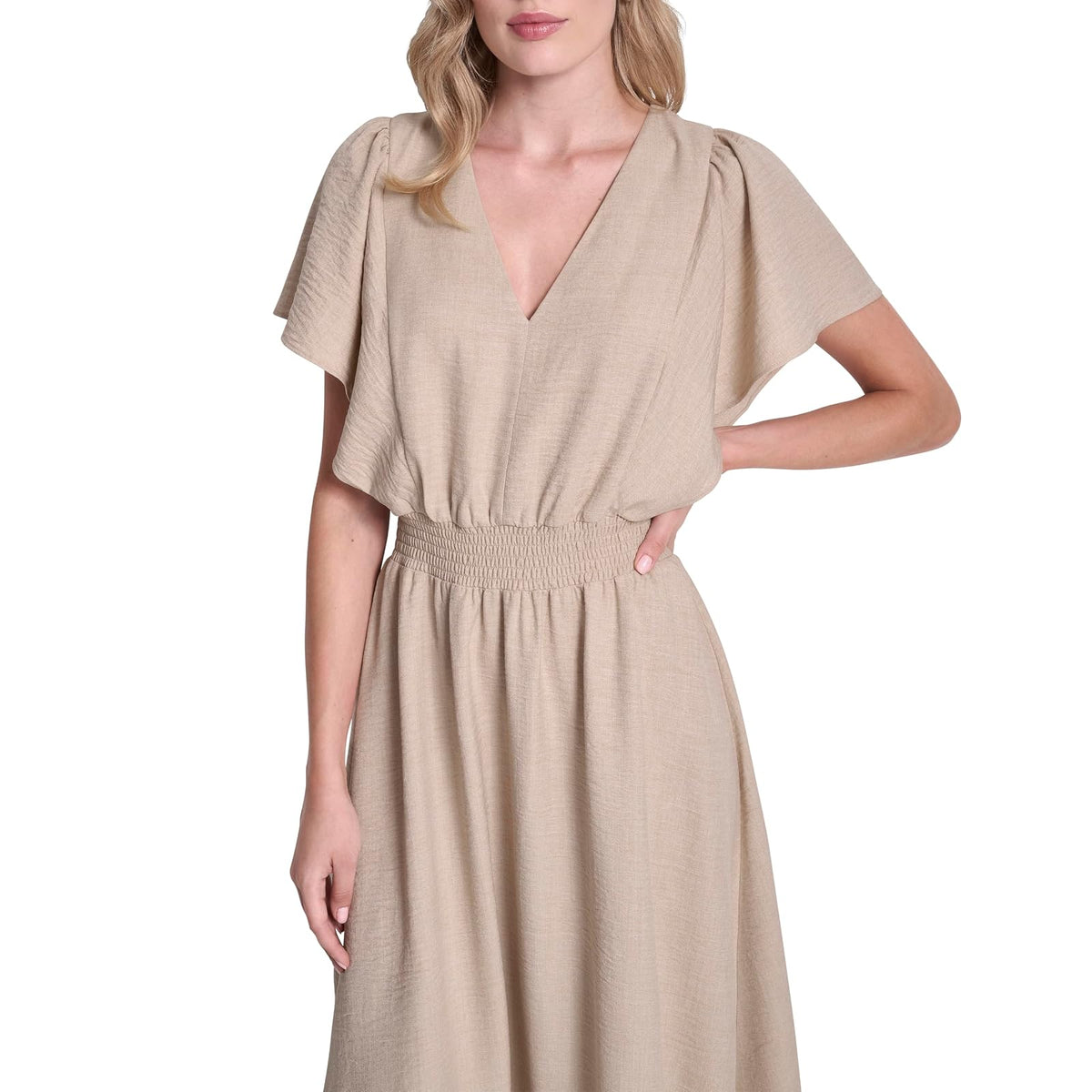 DKNY Vestido Midi Camisero con Mangas Nudo Vestido para Mujer
