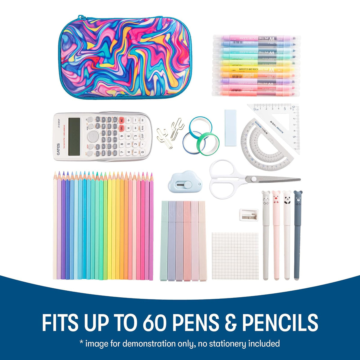ZIPIT Colorz - Estuche para lápices para niñas, bonito estuche de almacenamiento para suministros escolares, capacidad para 60 bolígrafos, cierre de cremallera seguro, lavable a máquina (remolino)