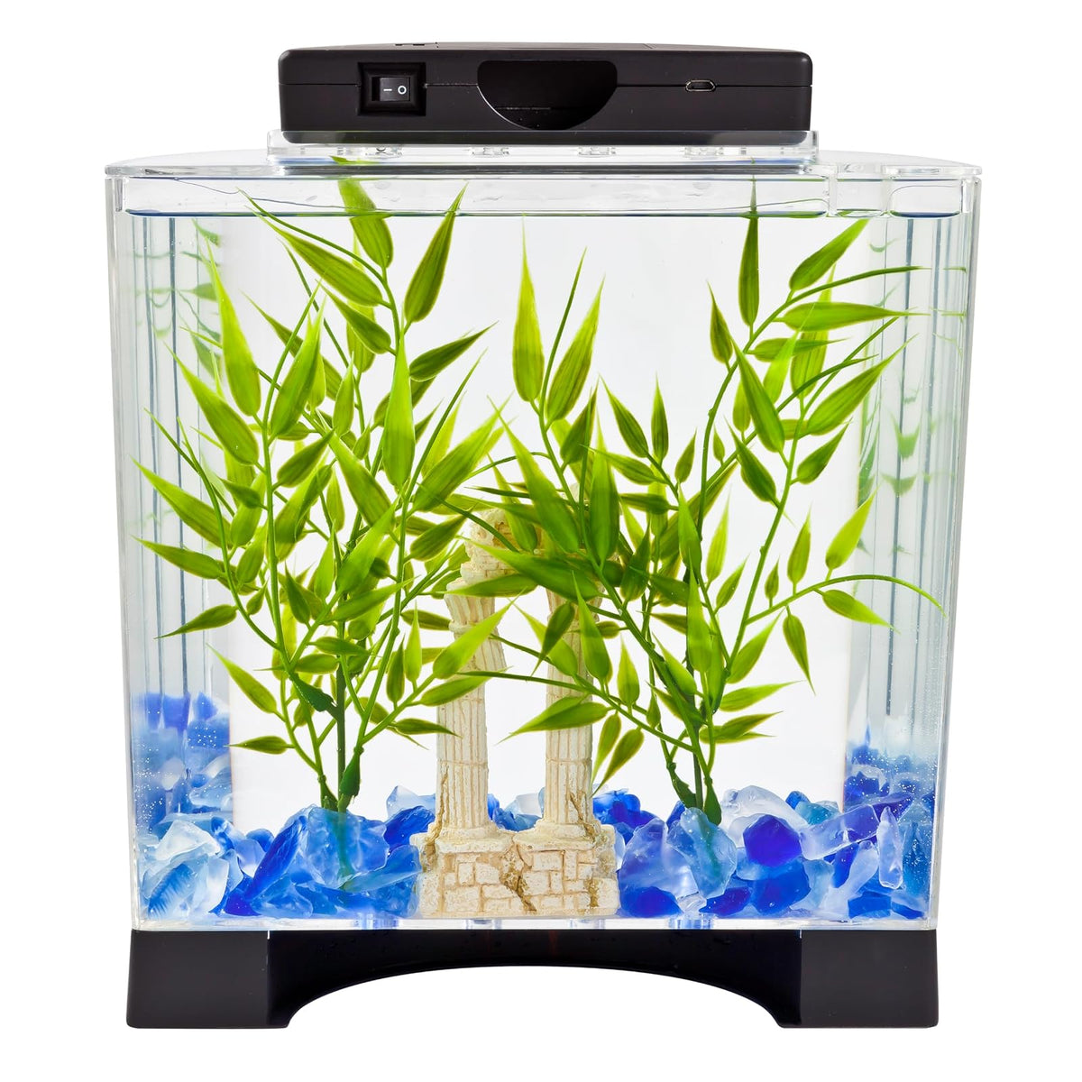 Tetra, Tanque en forma de media luna con luz LED para pez beta, 1.1 galones | 1.1 galones, tanque en forma de media luna, luz LED reposicionable