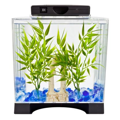 Tetra, Tanque en forma de media luna con luz LED para pez beta, 1.1 galones | 1.1 galones, tanque en forma de media luna, luz LED reposicionable