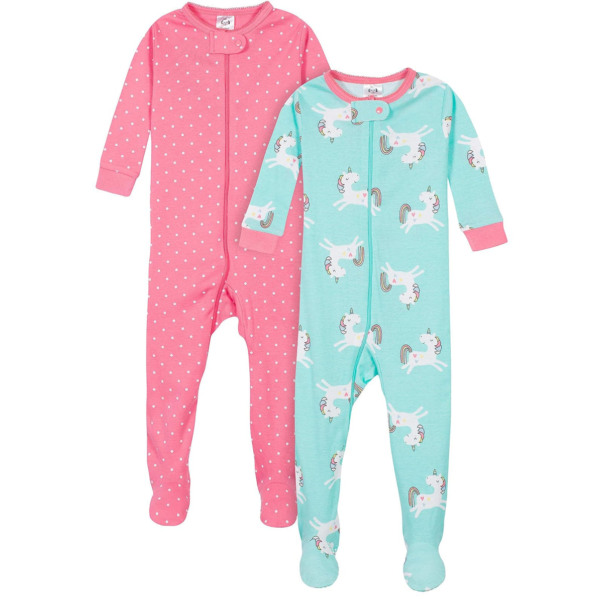 Gerber Paquete de 2 Pijamas con Pies y Cierre para Bebé Niña - Unicornios rosa. - 2 Años
