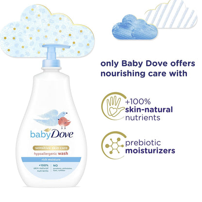 Baby Dove Testa ai piedi bambino Wash Rich Moisture 20 oz | 591 ml, paquete de 1, hipoalergénico, sin lágrimas, nutre piel delicada