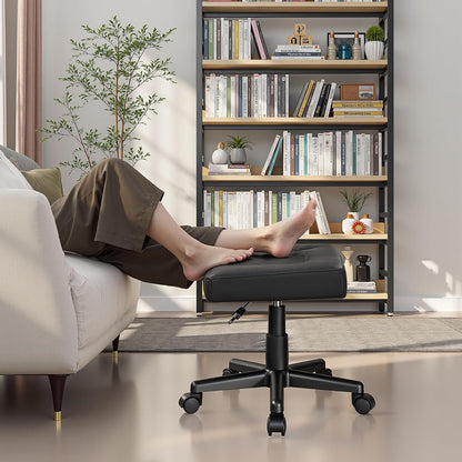 VECELO - Reposapiés para debajo del computadora, reposapiés ergonómico de poliuretano con ruedas, acolchado cómodo, altura ajustable para aliviar el dolor de piernas, rigidez, etc., color negro