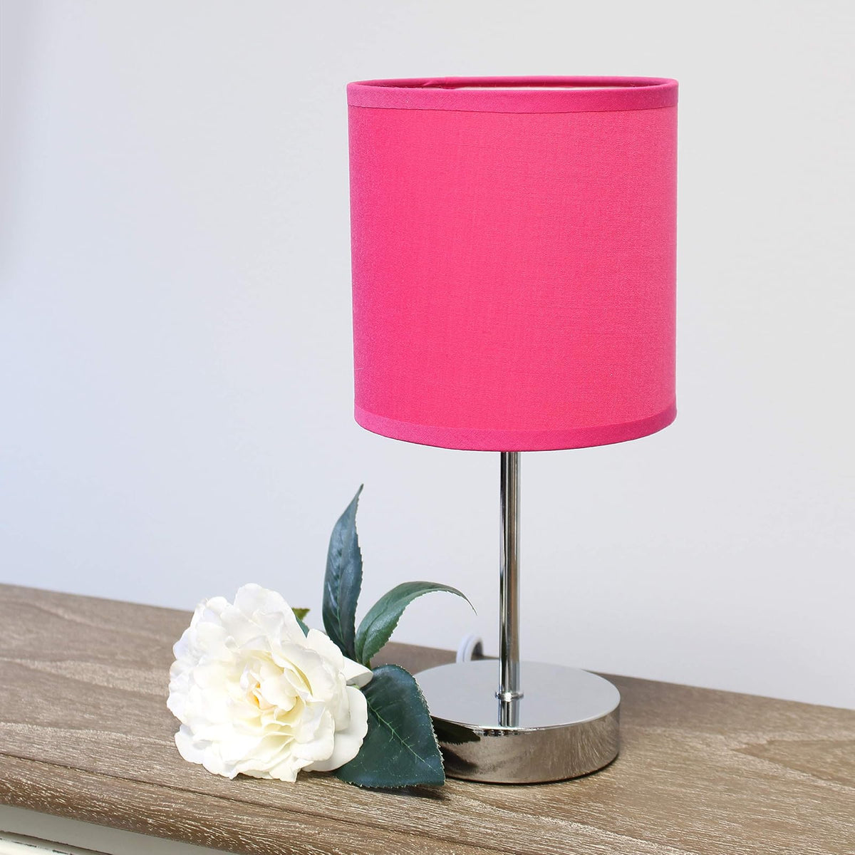 Simple Designs LT2007-HPK Mini lámpara de mesa básica cromada con visualización de tela, rosa intenso