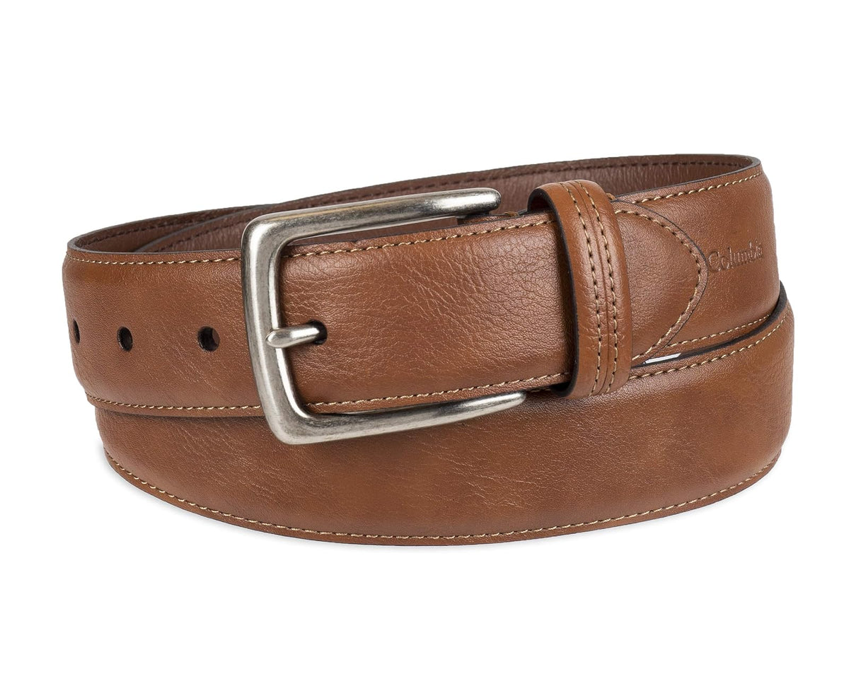 Columbia Estilo Trinity - Cinturón de piel para hombre, para vaqueros, hebilla plateada