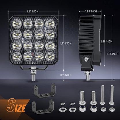 Nilight - Cápsulas LED de 4.4 pulgadas, 2 luces de trabajo de 48 W 4780 lm, ángulo de haz de inundación EMC integrado de 90 ° para luces todoterreno, luz lateral de respaldo trasera para tractor, camión, barco, ATV, UTV, 5 años de garantía
