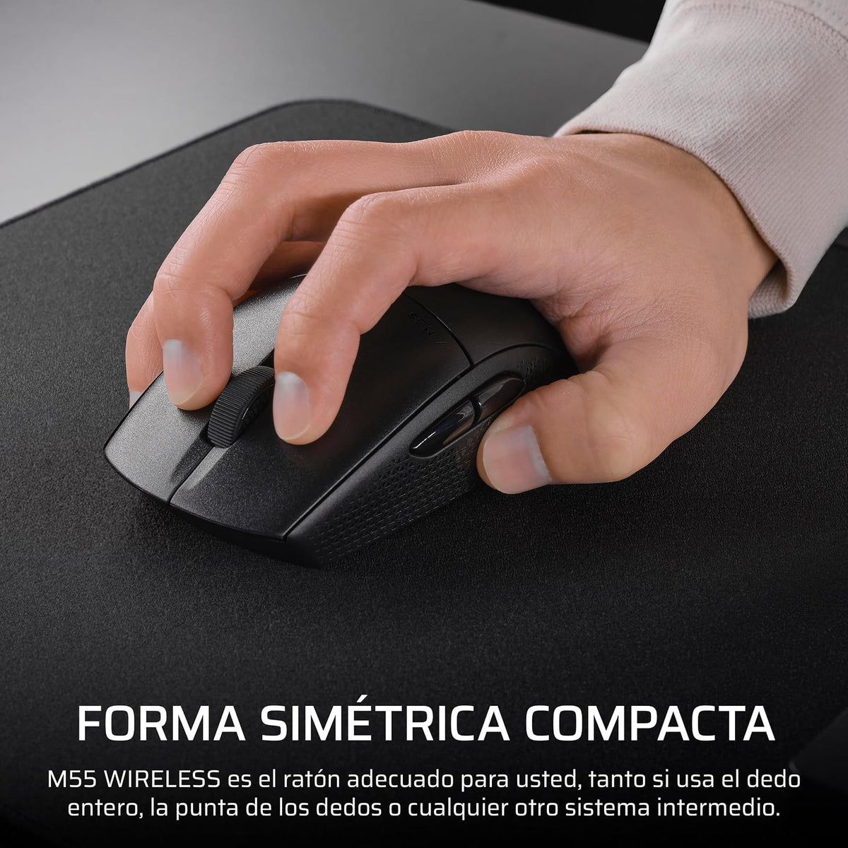 Corsair M55 Wireless Ratón Ligero para Juegos FPS – 2.4GHz & Bluetooth – 24,000 PPP – Batería de Larga Duración – Seis Botones Programables – Empuñaduras Laterales Texturizadas – Negro