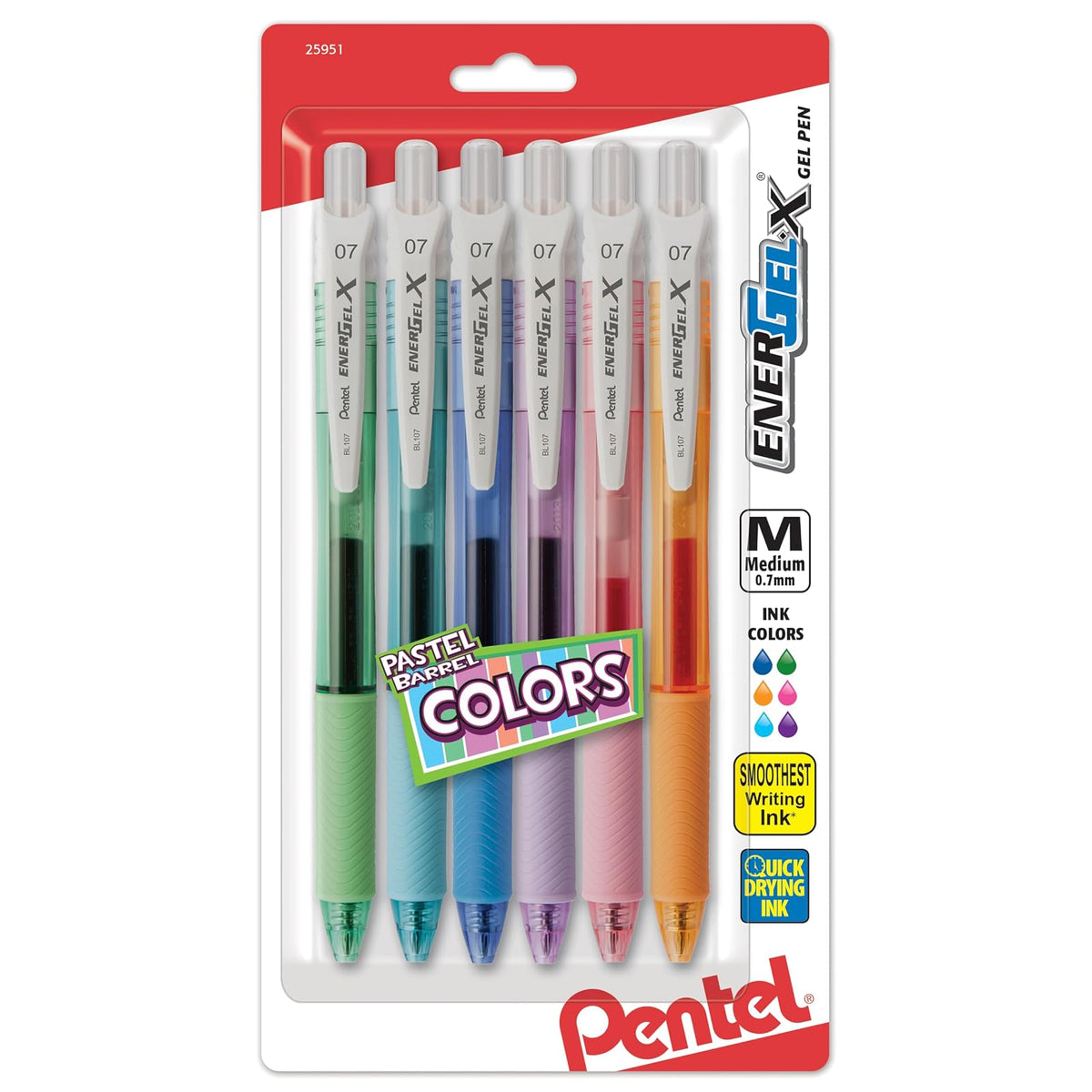 Pentel EnerGel-X Bolígrafo retráctil de tinta líquida en Gel, punta de 0.7 mm, trazo medio, punta de Metal, 3 unidades, 7 mm, Variados