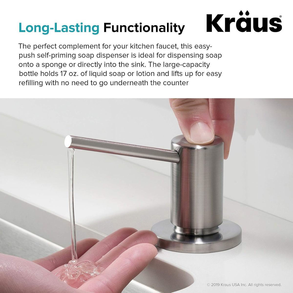 Kraus KSD-43SFS - Dispensador de jabón y loción de Cocina en Acero Inoxidable sin Puntos