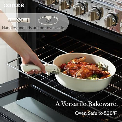 CAROTE – Batería de Cocina 15 Piezas, Ollas y Sartenes Antiadherentes, Mango Desmontable, Apto para Horno, Color Granito Blanco, Compatible con Inducción y Gas