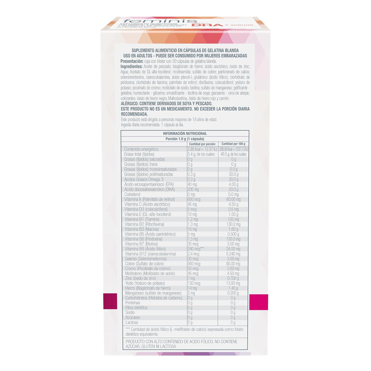 Feminis Suplemento Alimenticio para Adultos, 30 Cápsulas | Omega 3 (DHA), Vitaminas y Minerales