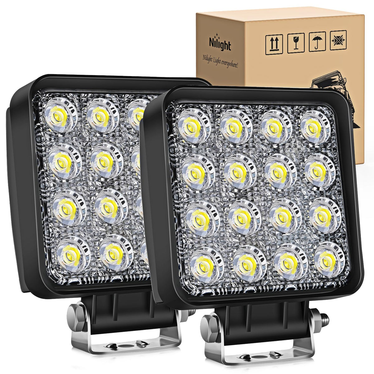 Nilight Barras de Luz LED 4.5" 27 W con Función de Memoria, Par - Cuadrado Blanco LED 48W