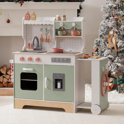 ROBUD Juego de Cocina de Madera para niños pequeños, Juego de Cocina con Parrilla para Barbacoa, máquina de Hielo, máquina de café y Accesorios, Regalo de Cocina de Juguete con Luces y Sonidos para