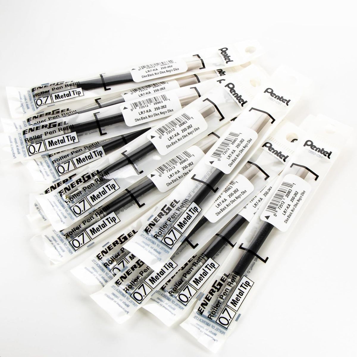 Pentel - Tinta de repuesto para bolígrafo de gel líquido EnerGel (0.7 mm), línea media, tinta negra oliva, caja de 12 recambios (LR7-KA)