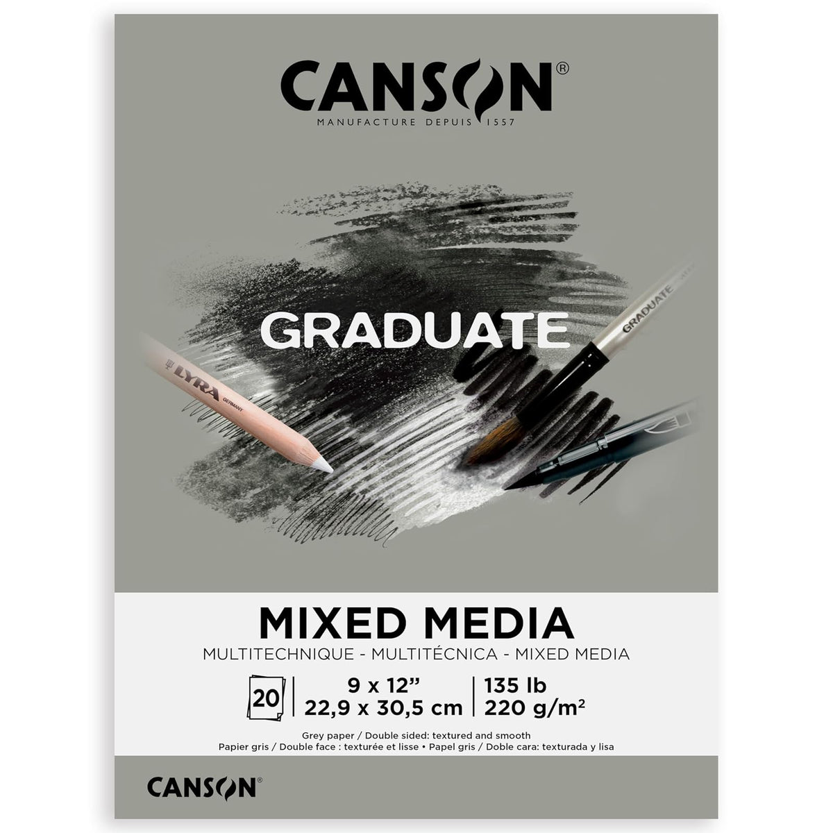 Canson Graduate Bloc de Papel de Técnica Mixta - 9x12 inch - Papel gris