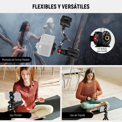 NEEWER Trípode Flexible Teléfono, Pequeño Mini Soporte Escritorio para Cámara con Oculto Phone Holder Adaptador Cámara Acción, Compatible con iPhone GoPro dji Insta360 Samsung para Video Vlogs, TP34