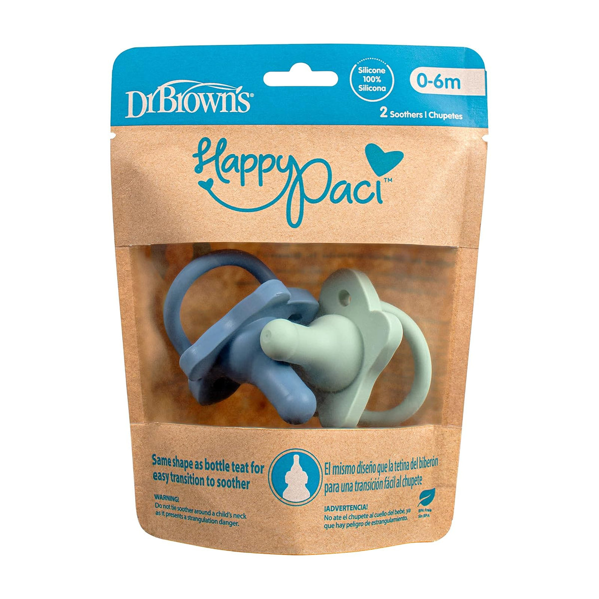 Dr. Brown´s HappyPaci™ Chupón 100% silicona, paquete de 2