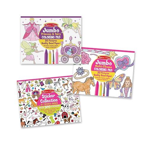 Melissa & Doug: Colección de Autoadhesivos y Libros de Colorear: Princesas, Hadas, Animales y Más (100 Hojas, 11 x 14 Pulgadas, Rosa y Púrpura)